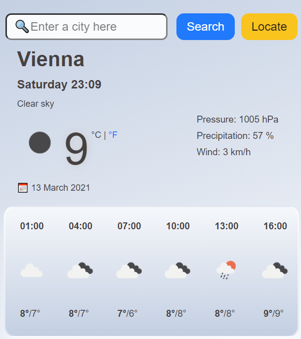 Picture of the Vanilla Weather App